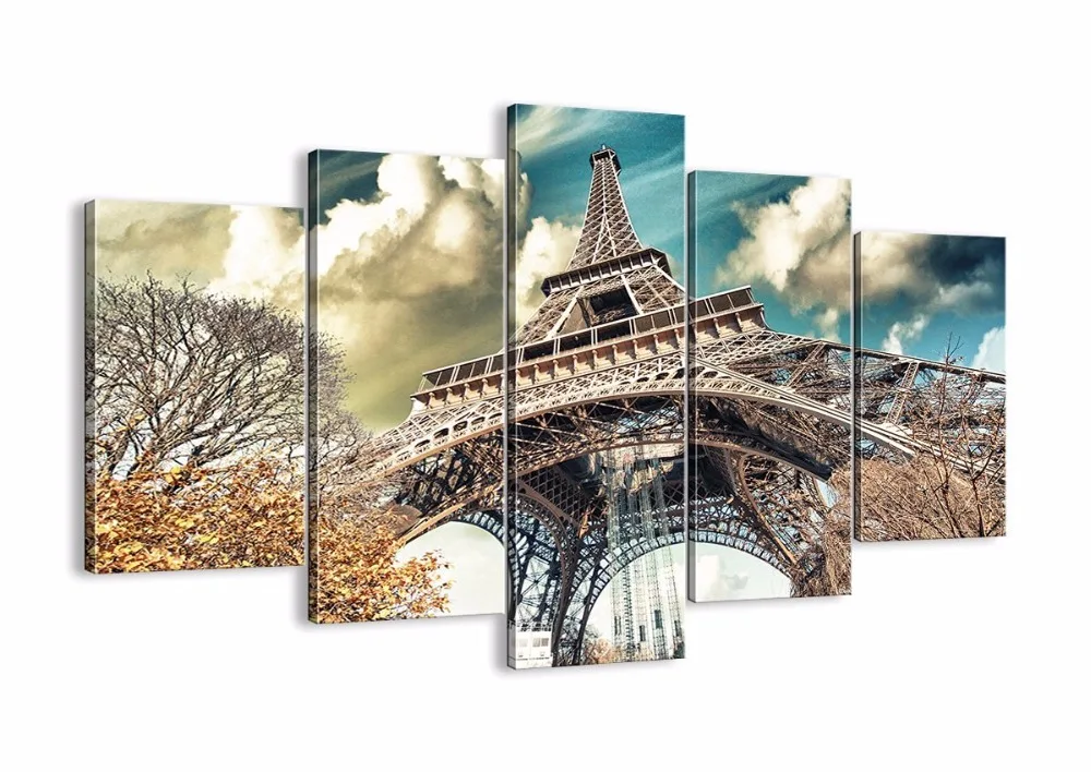 

5Pcs/Set Framed Canvas Wall Art Picture Eiffel Tower Canvas Print Modern Wall Paintings Top Home Decoration