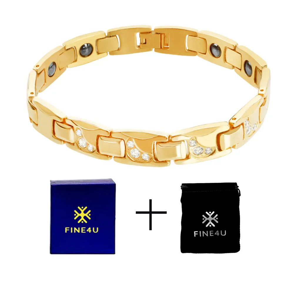 Gold3 FINE4U B073 Популярные цирконы магнитные браслеты для здоровья и браслеты 316L нержавеющая сталь энергетический здоровый браслет для женщин - Окраска металла: Gold3