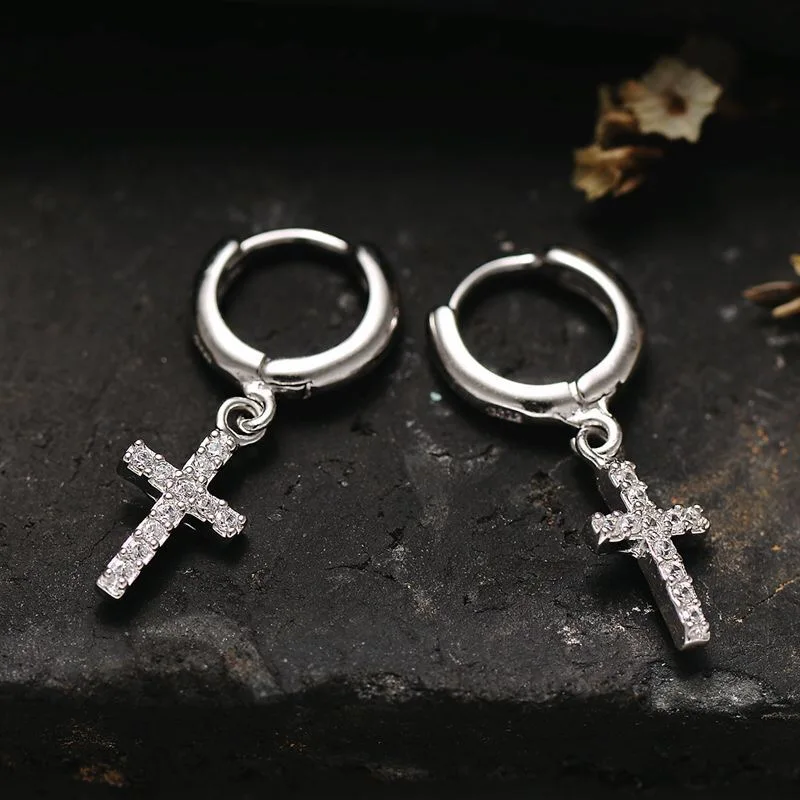 Серьги из стерлингового серебра S925 пробы модные серьги капли с крестиком Пряжка