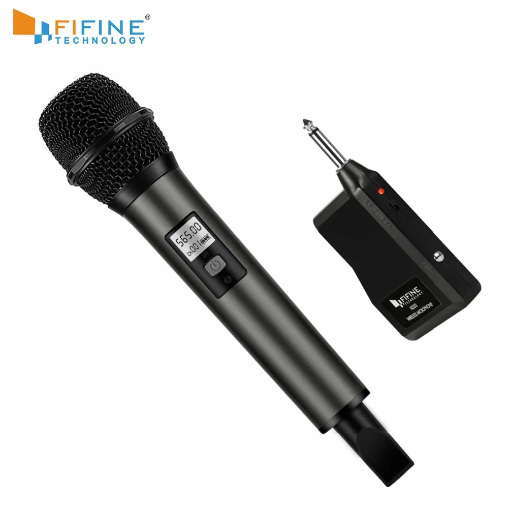 Fifine беспроводные микрофонные каналы UHF с портативным приемником 1/4 ''выход для