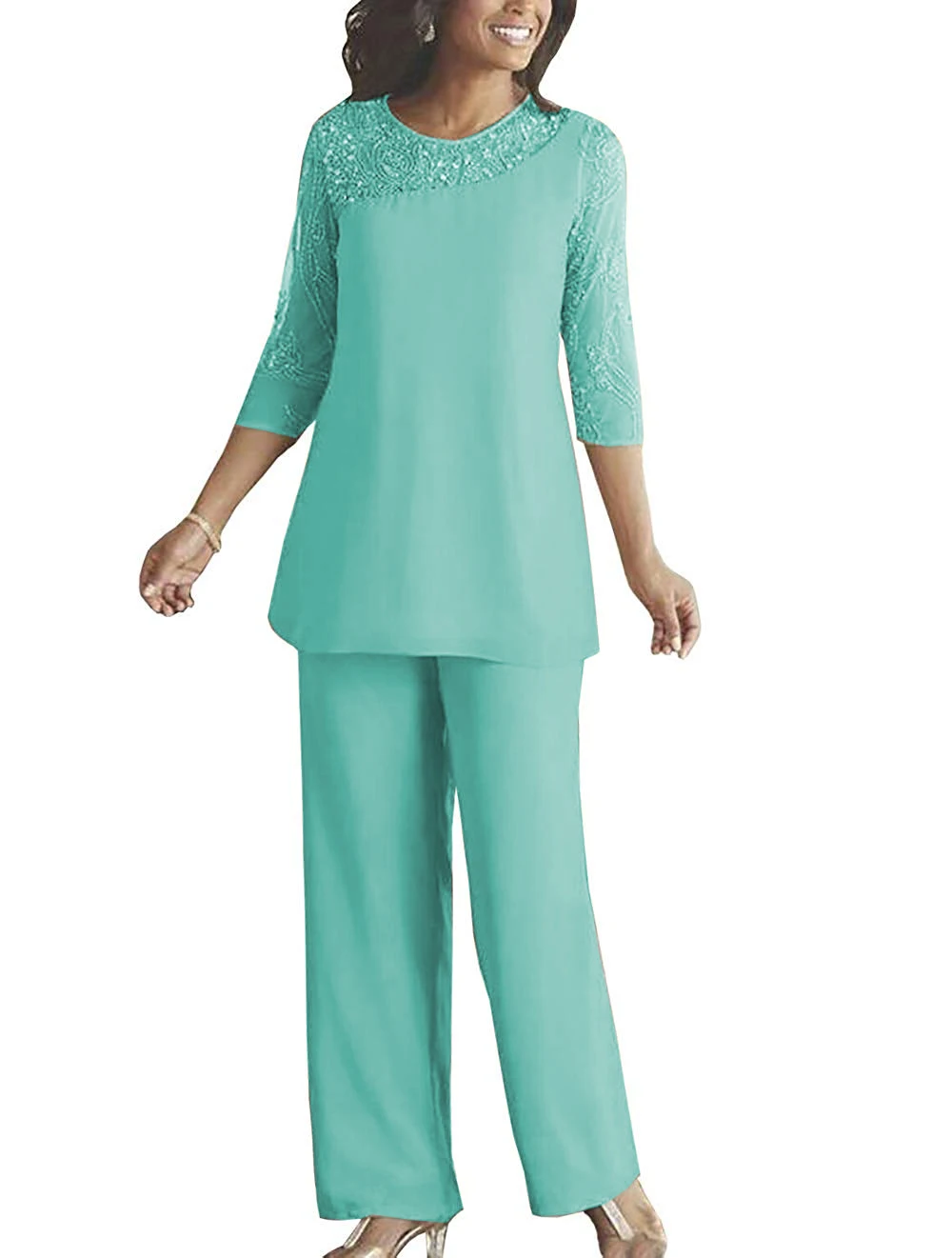 tiffany blue Женские Элегантные Блестки из 2 предметов, шифоновое платье для матери невесты, 3/4 рукава для свадьбы, жениха - Цвет: tiffany blue