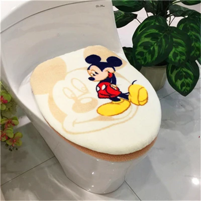2pcs coffee mickey Мультяшный набор для ванной унитаза, уплотненный теплый плюшевый чехол для унитаза, коврик для ванной, моющийся, уплотнительное кольцо, подушка для унитаза - Цвет: 2pcs coffee mickey