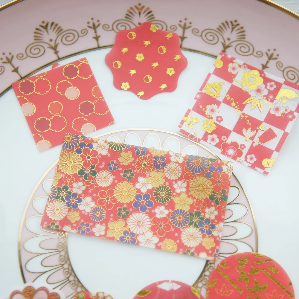 43pcs gold red fan bird flower Style Paper Sticker Scrapbooking DIY Gift Packing Label Decoration Tag Party | Дом и сад