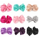 Банты для волос вязаные с цветами, 11 см, для новорожденных, однотонные, ручной работы, аксессуары детские волосы для девочек, 5 шт.