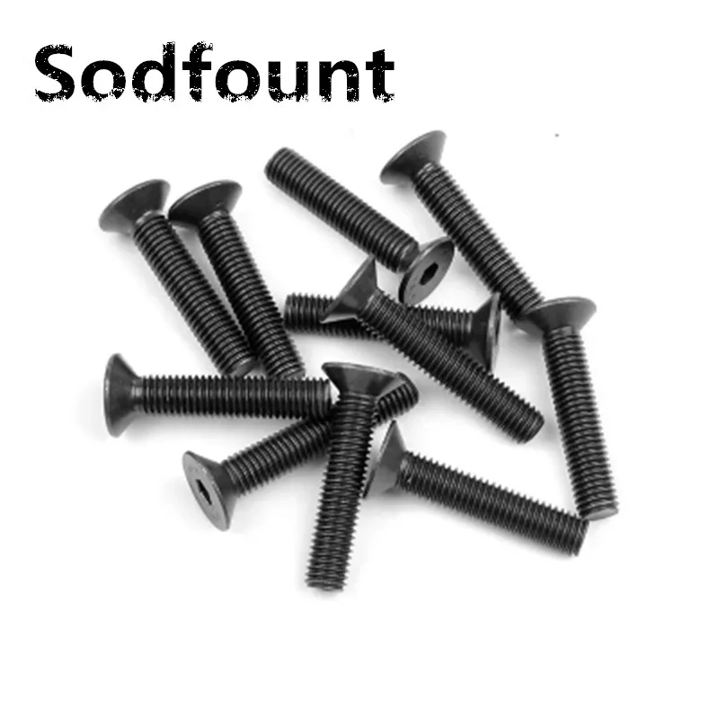 

10pcs M6 mm flat head countersunk head black grade 10.9 Alloy Steel Hex Socket Head Cap Screw Thread length 10-65mm