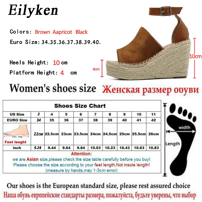 Eilyken/летние коричневые женские босоножки из флока на танкетке; Эспадрильи на танкетке с открытым носком; удобные женские босоножки с ремешком и пряжкой