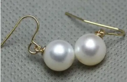 Wholesale price  ^^^ real charming round 10-11mm white AAA+ South Sea pearl dangle earring 14
