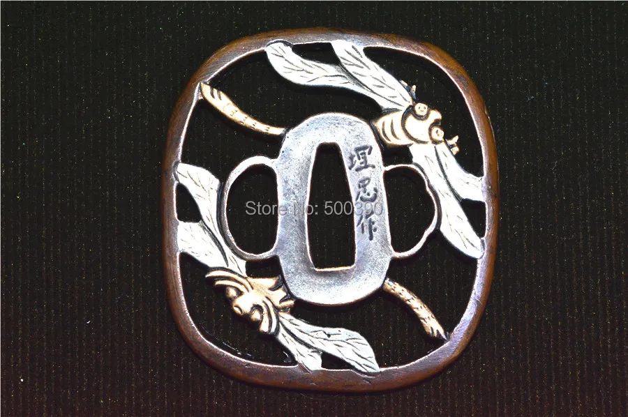 COPPER TSUBA MENUKI FUCHI KASHIRA W DRAGONFLY FITTING FOR JAPANESE SWORD KATANA ACCESSORIES | Дом и сад