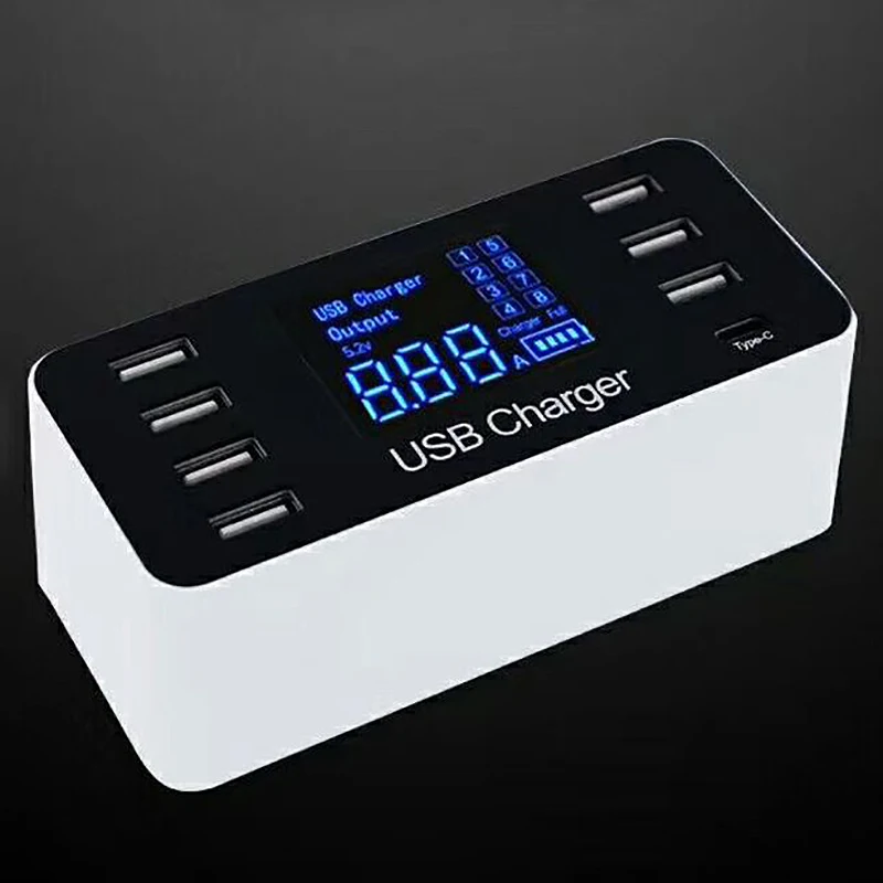 7 портов Usb 1X Тип C зарядное устройство с напряжением тока ЖК дисплей для смартфона