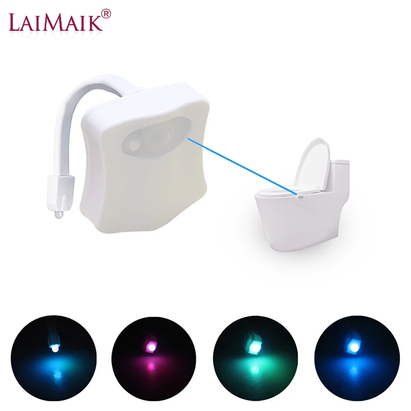 

LAIMAIK Sensor Toilet Light LED Lamp Human Motion Activated RGB Night lighting Automatic 8 Colors Waterproof for WC Night light