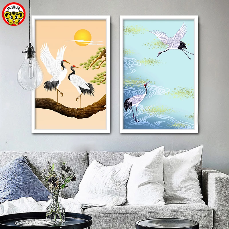 Diy Цифровая картина маслом Ручная мультяшная декоративная двойная журавль