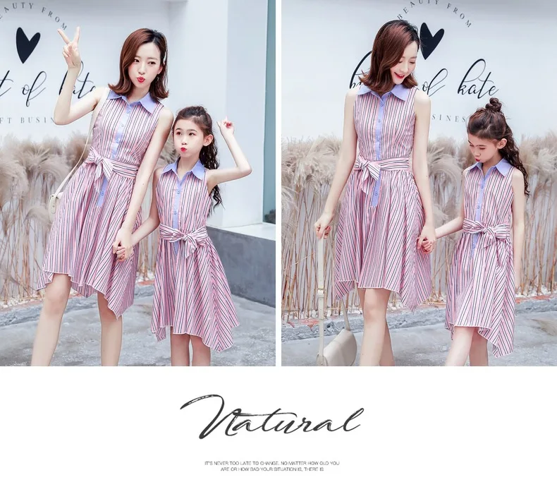 WLG family matching clothes mother and daughter striped fashion dresses summer sleeveless dress