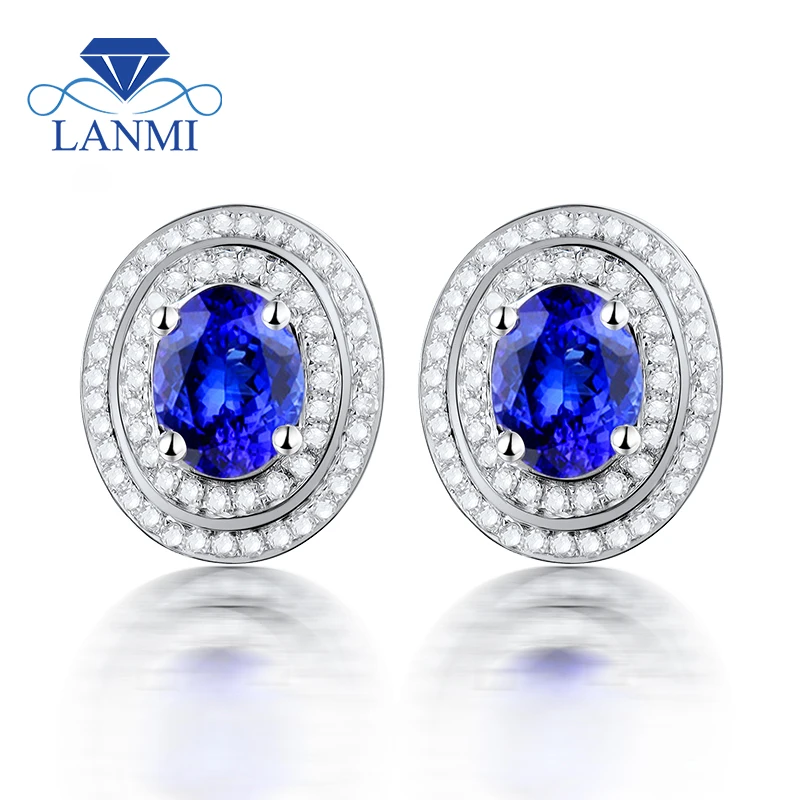 

Natural AAA Tanzanite Stud Earrings For Women Solid 14k&585 White Gold 585 Diamond Tanzanite Earrings Tanzanite Jewelry ESR06