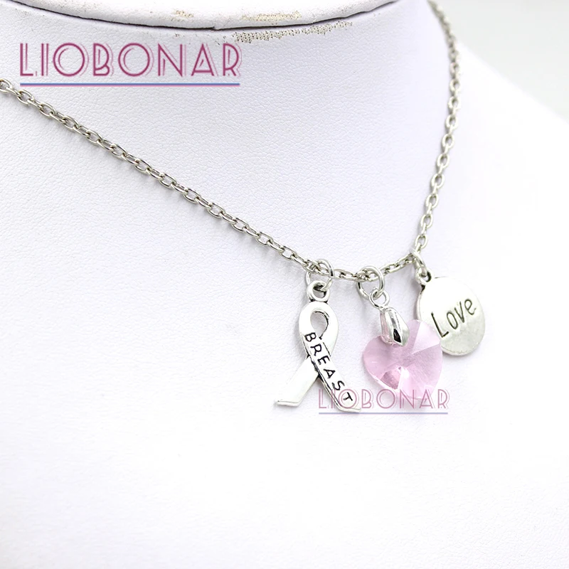 10PCS/LOT Wholesale Breast Cancer Awareness Pink Ribbon Jewelry Necklace Heart Love Charm Pendant Collar | Украшения и аксессуары