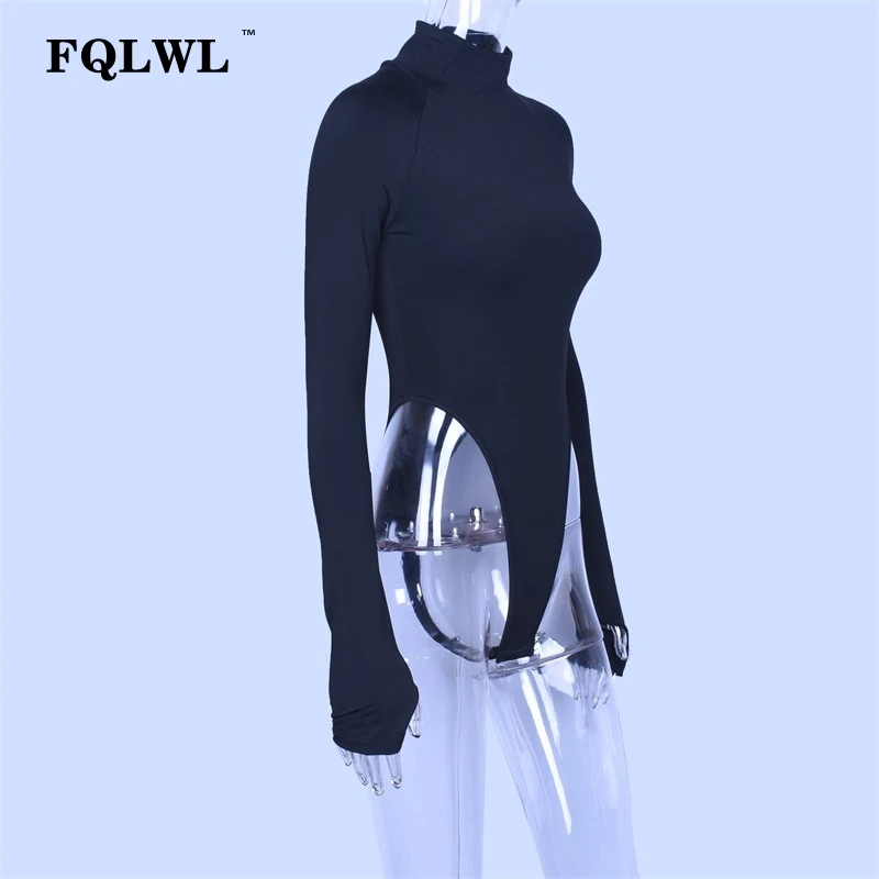 FQLWL черный сексуальный боди с длинным рукавом женский комбинезон топы