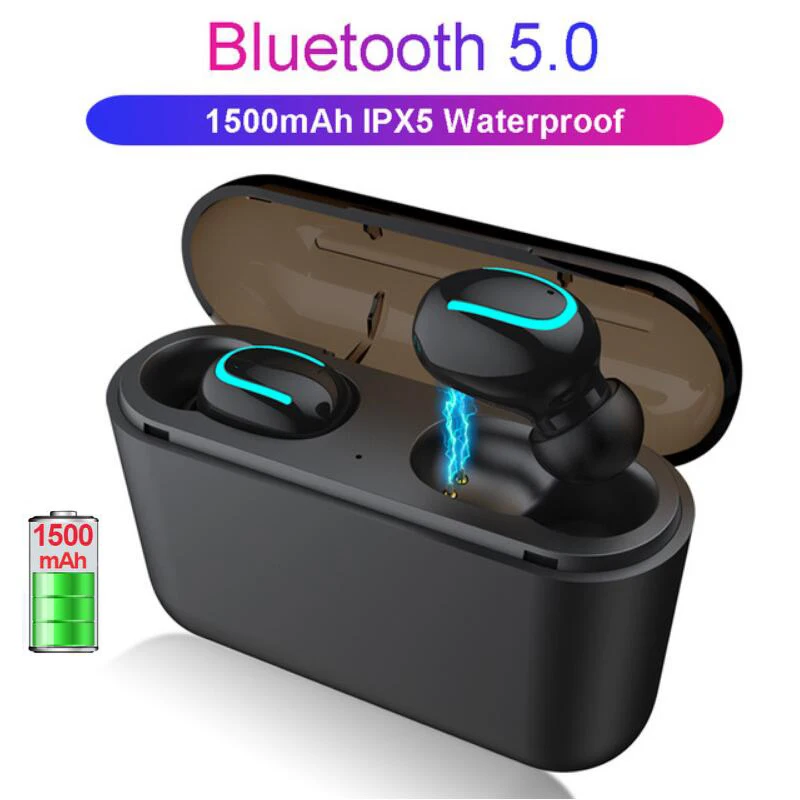 Bluetooth наушники 5 0 + EDR спортивные мини TWS с 1500 мАч зарядное устройство чехол Q32