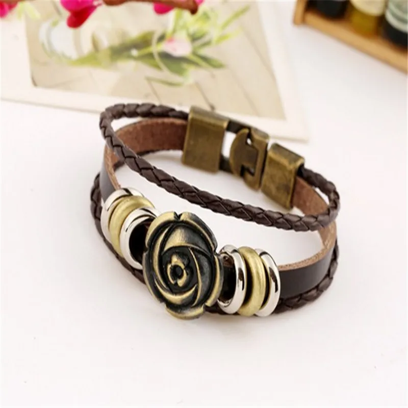 S.VEX Mens Flower Buckle Bracelets 2018 Bohemia Leather Rope Chain Brecelet Jewelry Armbandjes for Men Bracelet Homme | Украшения и