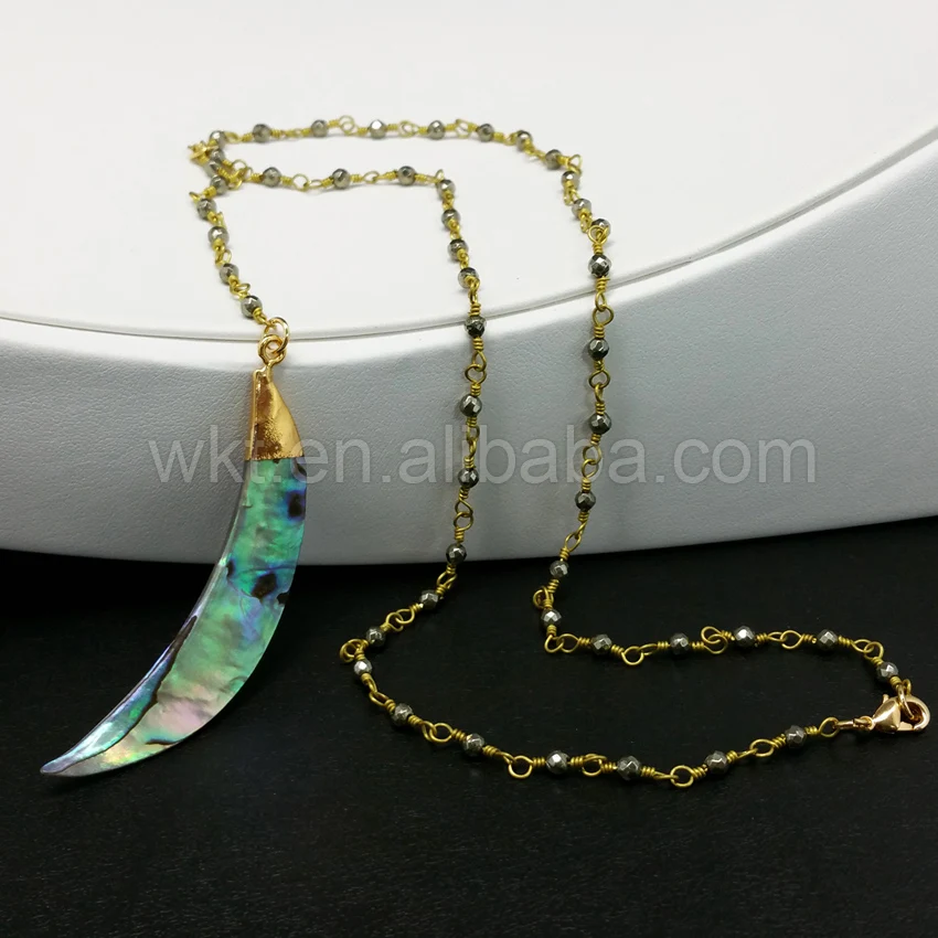WT-N678 Raw abalone shell pendant necklace for wholesale beautiful rosary pyrite beads chain choker | Украшения и аксессуары