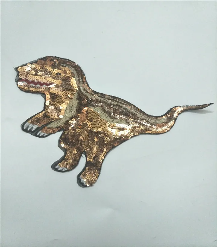 

golddinosaur sequined patches sewing on garment accessories decoration stick embroidery applique patches for clothing