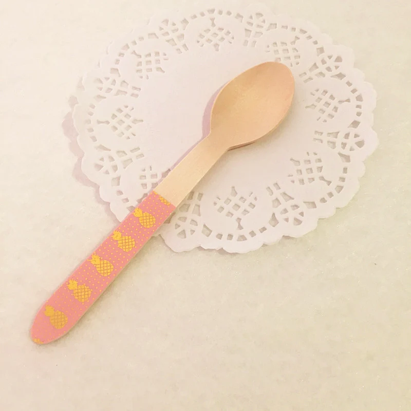 Pink Spoon 36 шт. набор деревянных столовых приборов фольга розовая с золотым ананасом в горошек ложка нож ложка посуда для девочек День рождения Свадебные принадлежности - Цвет: Pink Spoon