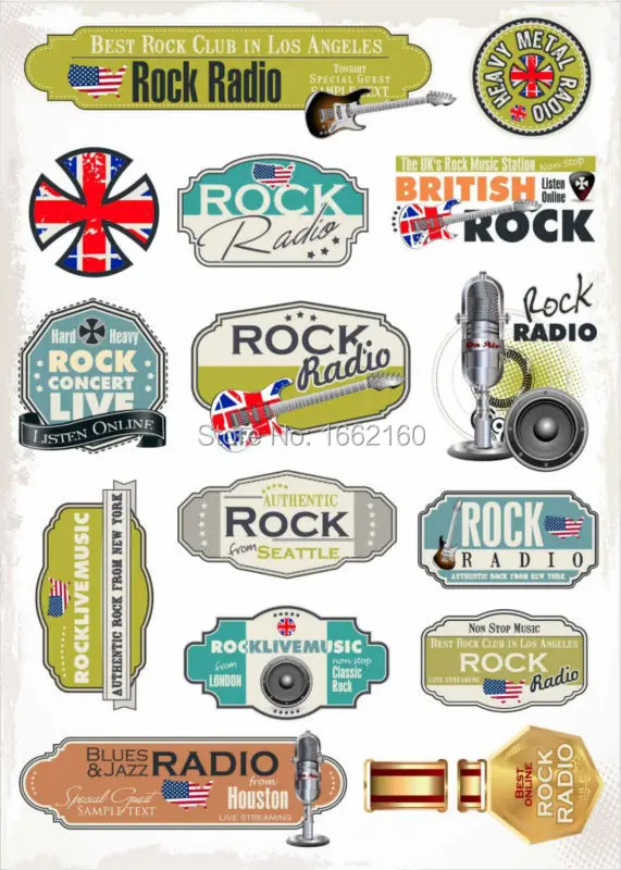 A4 Размер Рок Музыка Мультфильм Скейтборд Багажа Автомобилей и Велосипедов