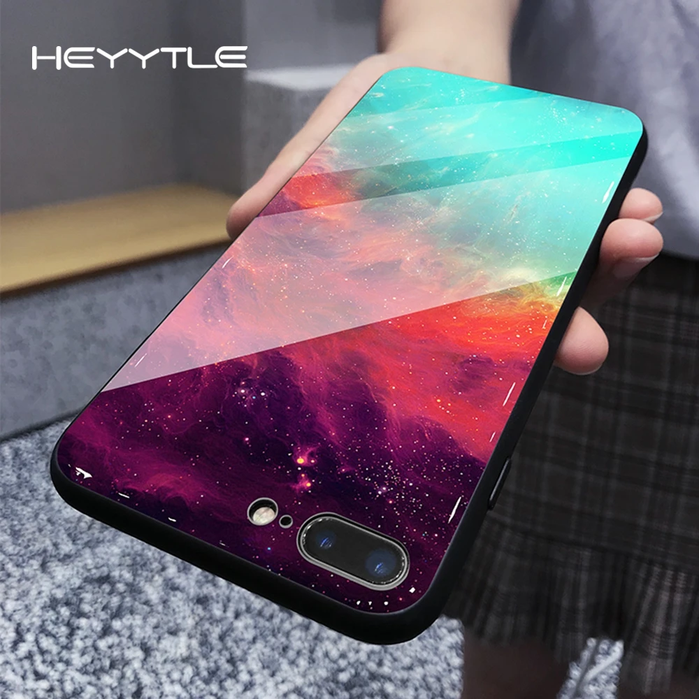 Heyytle чехол из закаленного стекла для iPhone 8 7 Plus 6 s Космический Чехол с мягкими