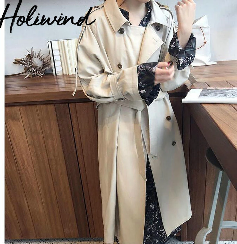 2019 осенний двубортный Тренч средней длины в Корейском стиле Модный женский