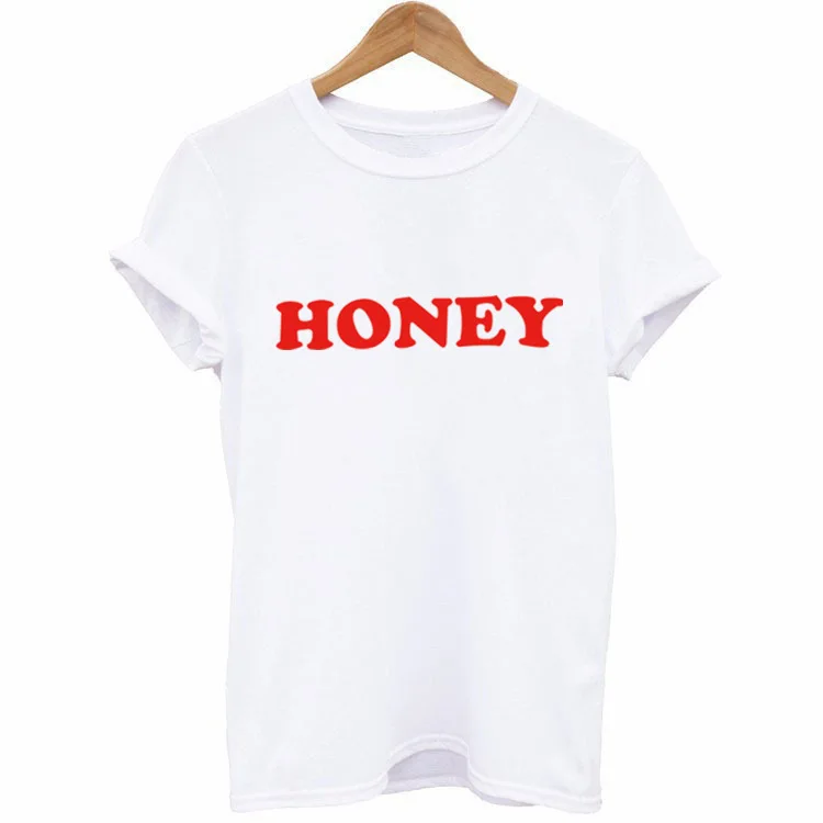 Мёд футболка с печатными буквами Для женщин короткий рукав круглым вырезом