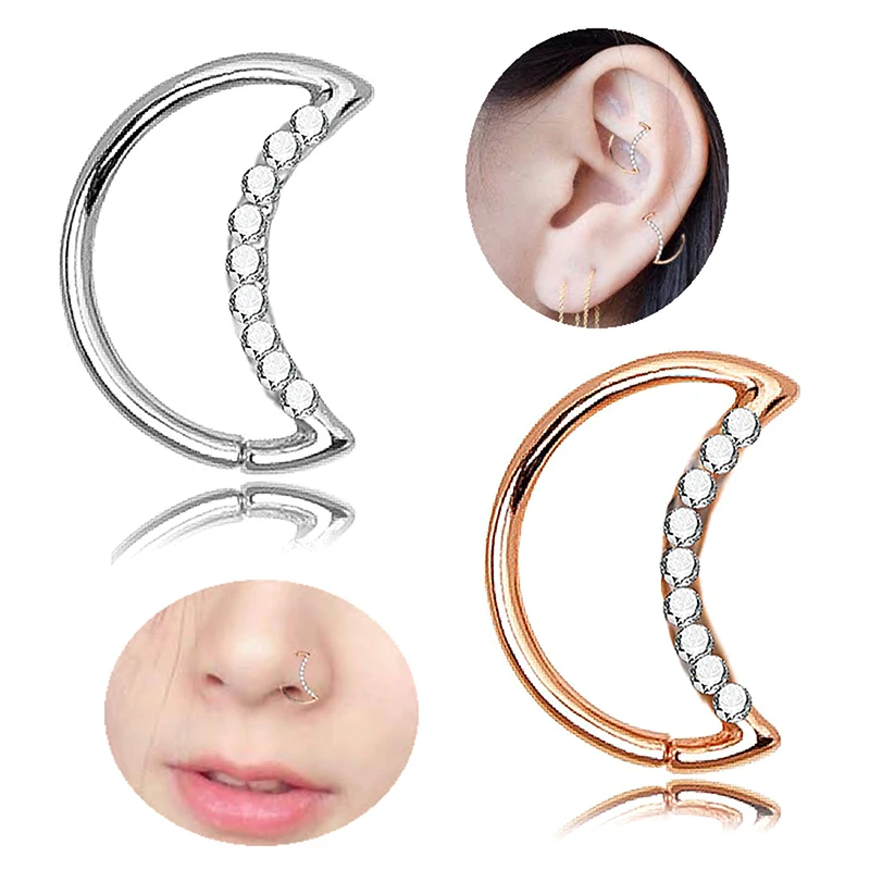 1PCS Moon Nose Ring Silver Rose Gold Hoop Septum Medical Titanium Body Clip For Women Piercing Jewelry Gift | Украшения и