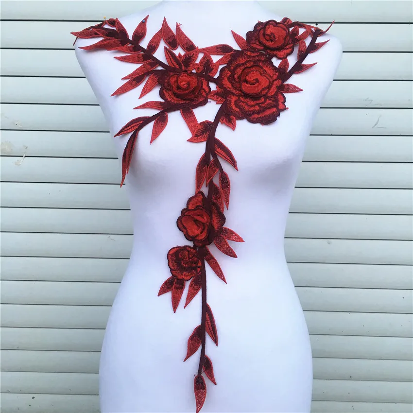 3D Шифон Красное вино воротник кружевной ткани цветок Свадьба деко бахрома