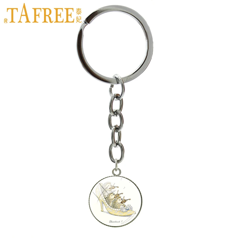 TAFREE naughty Hedgehog Key Chain it play the violin in high heeled shoes Keychain round Glass fashion style metal jewelry H241 | Украшения