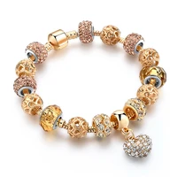 jewelry crystal heart charm bracelets for women gold beads bracelets bangles pulseria diy jewellery sbr170006