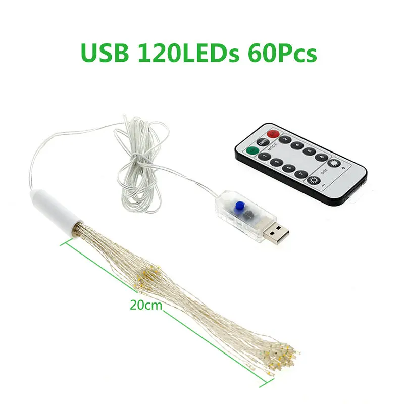 DIY фейерверк светильник USB/батарейный блок 120 светодиодов 180 светодиодов светильник ing Струны для вечерние рождественские декоративный Сказочный светильник s - Испускаемый цвет: USB 120LEDs
