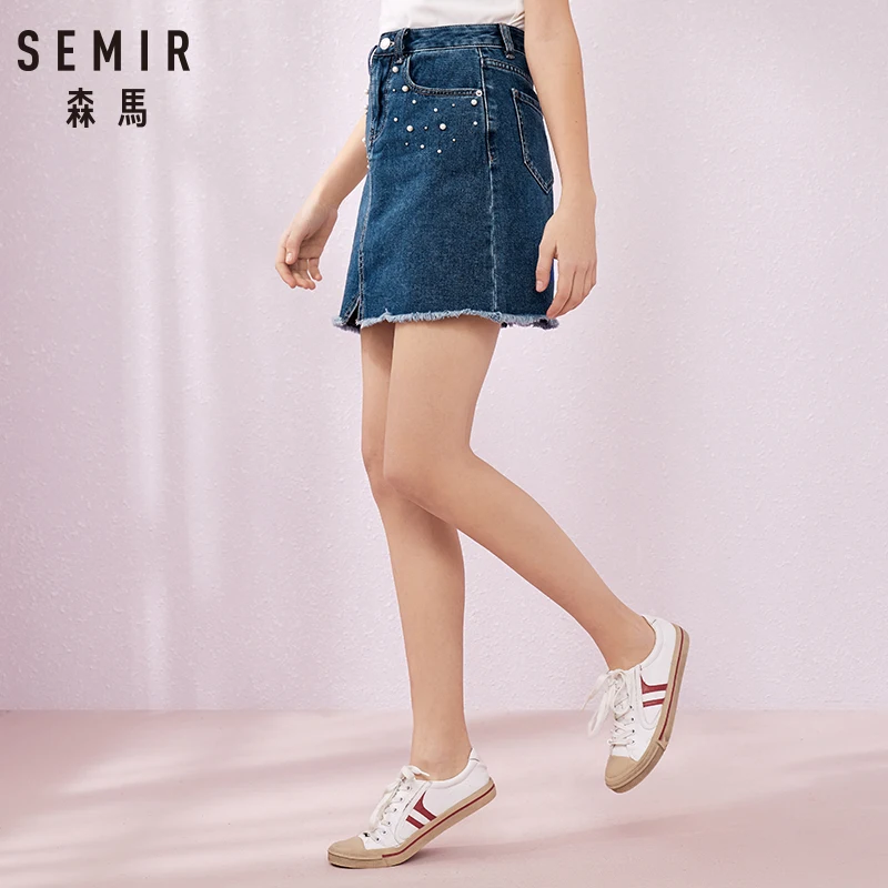 Женская замшевая юбка SEMIR однотонная Базовая облегающая мини с высокой талией и