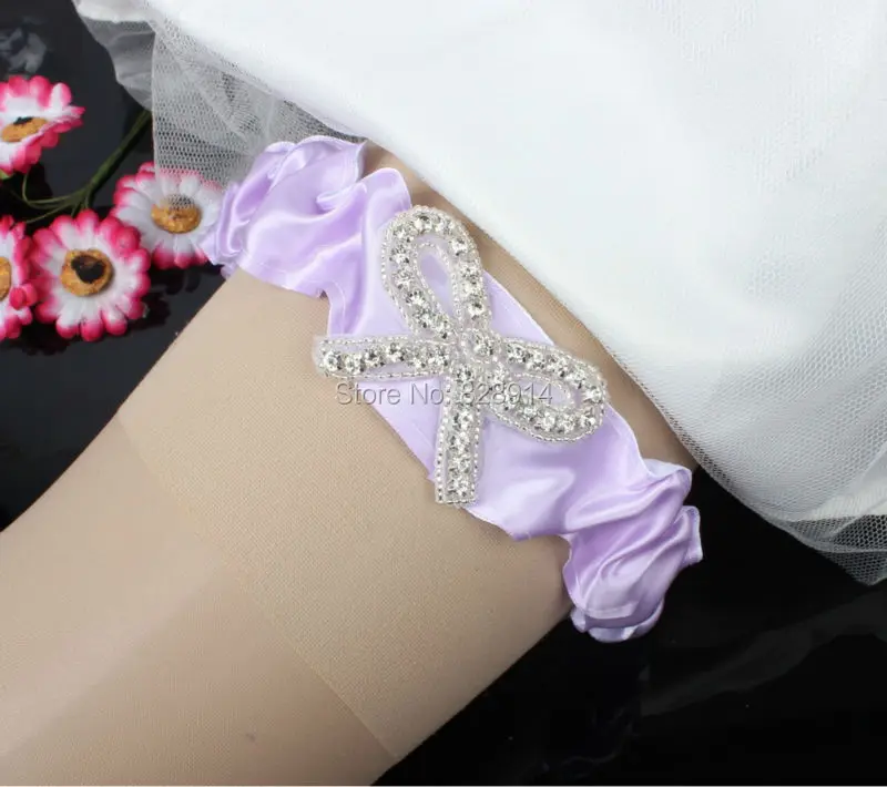 

New Design Luxury Vintage Ribbon Wedding Garter Handmade Bridal Garter Purple Color
