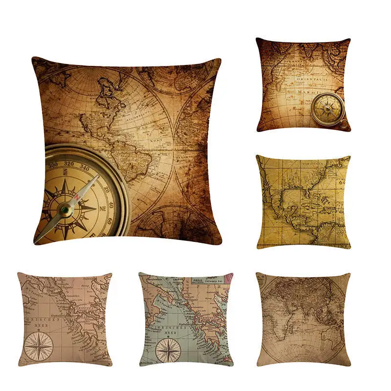Наволочка для подушки с морской картой мира декоративная наволочка в стиле ретро