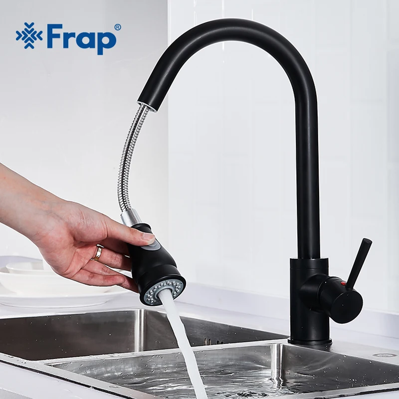 Frap Новое поступление выдвижной кухонный кран черный смеситель для раковины