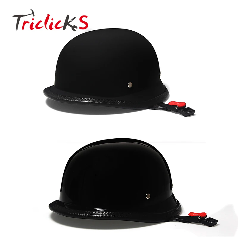

Triclicks Glossy/Dark Black Motorcycle WWII German Style Dot Helmet Retro Vintage Half Face Helmets Street Protector Half Helmet