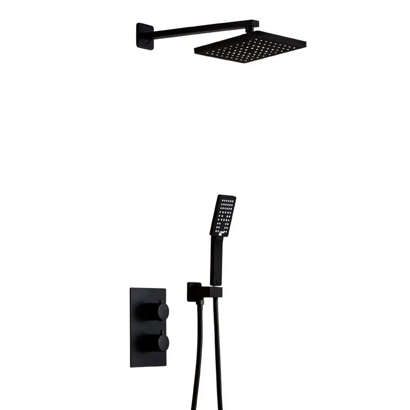 

Bathroom Brass Shower Faucet Set In-Wall Rain Fall Black Shower Tap Wall Mounted Mixer Crane 8" Shower Head with ABS handheld