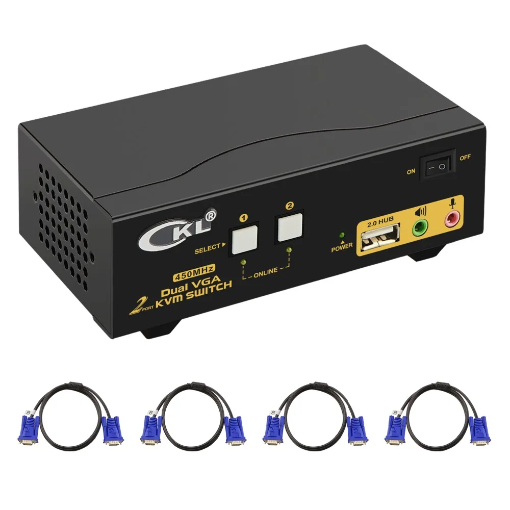 KVM-переключатель VGA, 2 порта, двойной монитор, Расширенный дисплей, CKL USB KVM-переключатель VGA с аудио + 2 выхода VGA 20481536 @ 450 Гц, монитор ПК