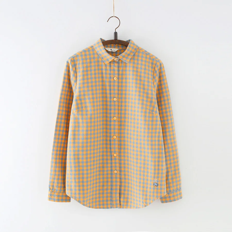 2018 Hot Sale Spring Autumn Ladies Casual Cotton Lapel Long-Sleeve Plaid Shirt Women Loose Outerwear Blouse Tops Clothing A196 |