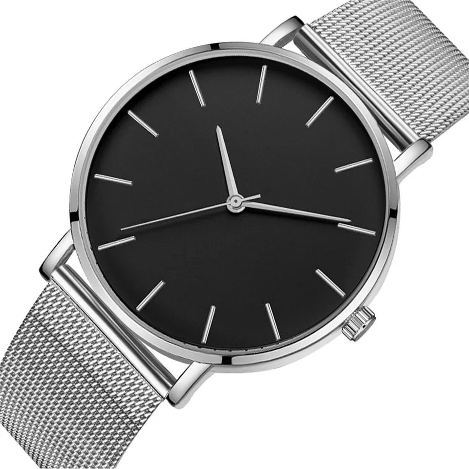 Silver Black Ультратонкие женские спортивные часы с сетчатым ремешком в минималистическом стиле, часы из розового золота, женские часы, Regalos relojes para mujer, прямые продажи - Цвет: Silver Black