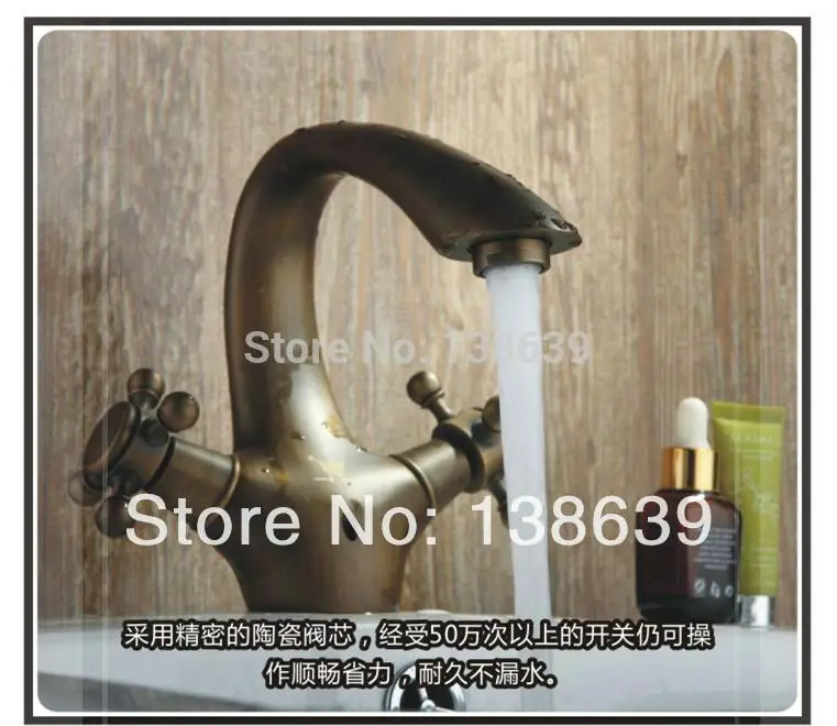 wholesale Luxury Basin Faucets. Brass antique polished Bathroom Vessel Sink bath Faucet / Mixer Tap dual handles cozinha monocom |
