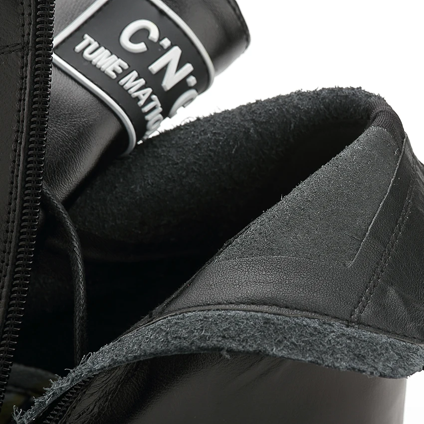 

Genuine Leather Women Motorcycles Boots Platform Flat With Round Toe Solid Lace-up Ankle Spring Sexy Fashion Black Size 36 39 38