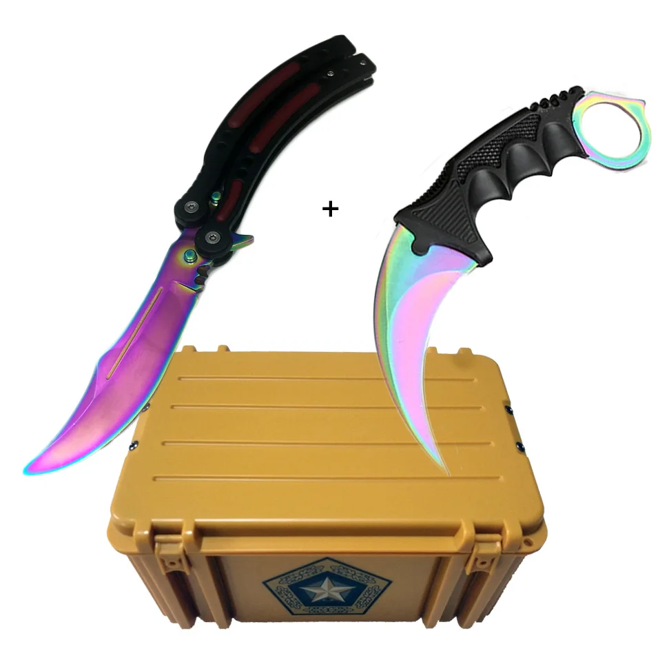 Fade Прямая поставка Karambit+ нож для тренера+ нейлоновая сумка+ отвертка+ коробка CSGO чехол для игрового ножа Бабочка Набор комбинированных ножей тупое лезвие - Цвет: Fade