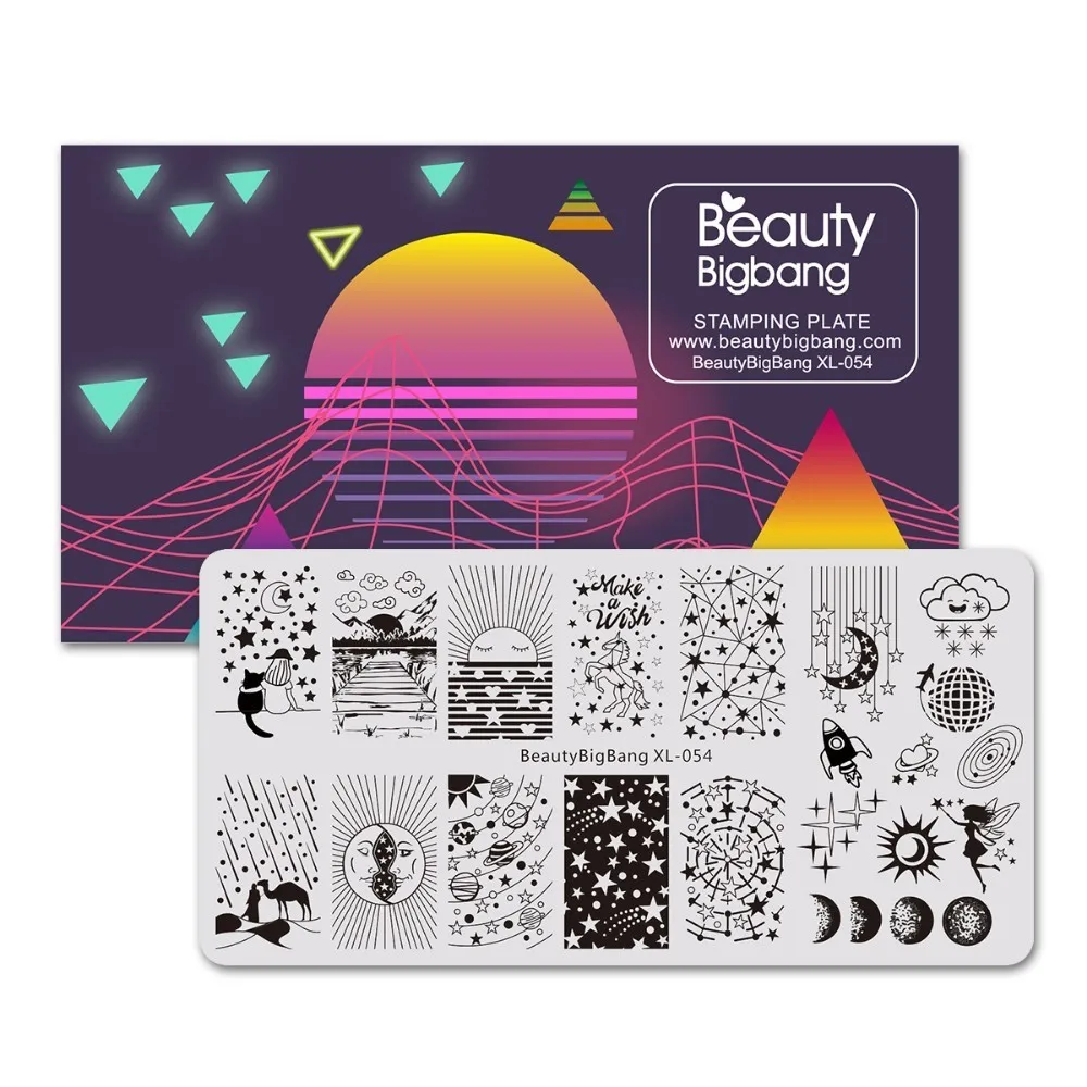 BeautyBigBang шаблон штамповочных плит для ногтей единорог звезды Солнце лунный Метеор