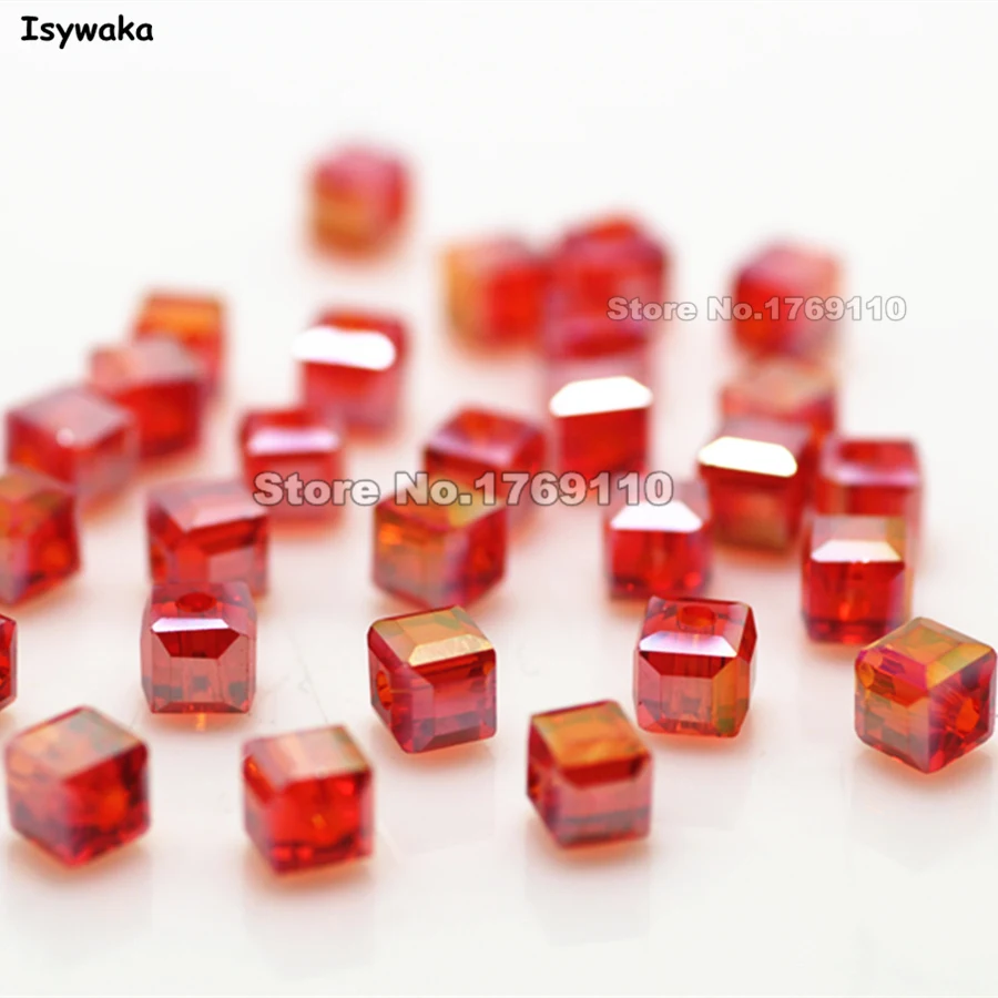 Isywaka 100pcs Cube 4mm Red AB Color Square Austria Crystal Beads Glass Loose Spacer Bead for DIY Jewelry Making | Украшения и