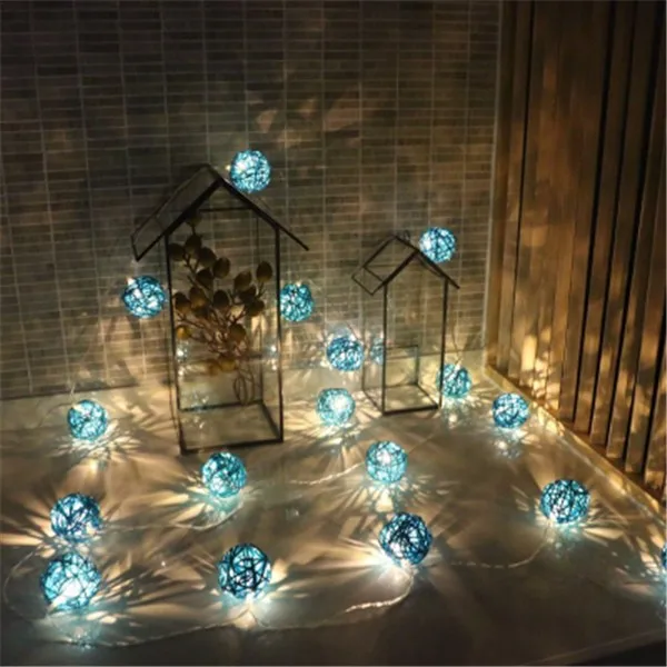 light blue 20 шт./компл., цвет: черный, серый, белый, Микс ручной работы ротанга шарики гирлянды Фея вечерние гирлянда Патио Декор ночника - Цвет: light blue