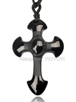 drop shipping natural black obsidian carved cross lucky pendant free beads necklace for woman man hand carved pendants jewelry