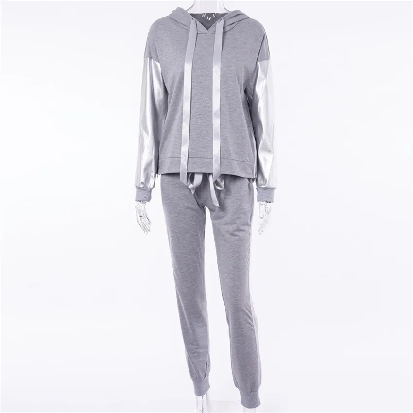 CB416 light grey Спортивный костюм для женщин с длинным рукавом и капюшоном, топы и штаны, комплект, костюмы для фитнеса, женские махровые толстовки, толстовка, спортивные штаны, комплекты из 2 предметов - Цвет: CB416 light grey